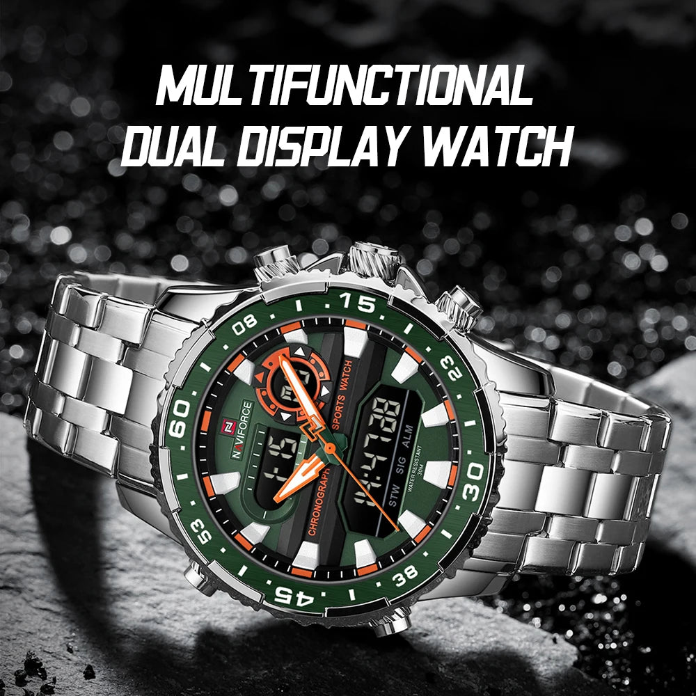 NAVIFORCE Original Watches for Men Analog Digital Sport Quartz Wrist Watch Male Military Luminous Waterproof Steel Alarm Clock