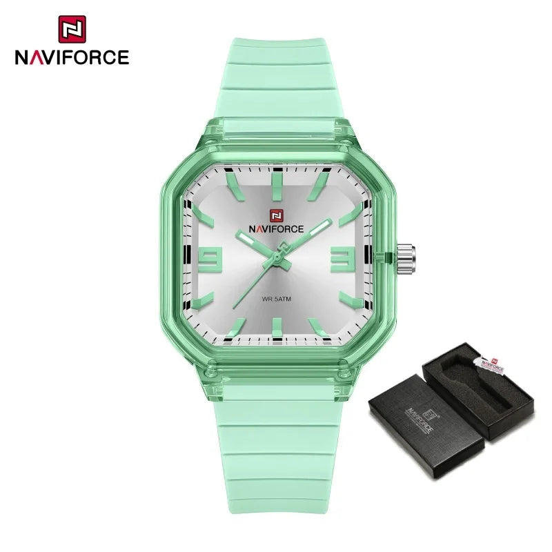 NAVIFORCE Women Polygon Watch Fashion Elegant Watches Display Silicone Strap 5ATM Waterproof Luminous Hand Ladies Gifts Watches