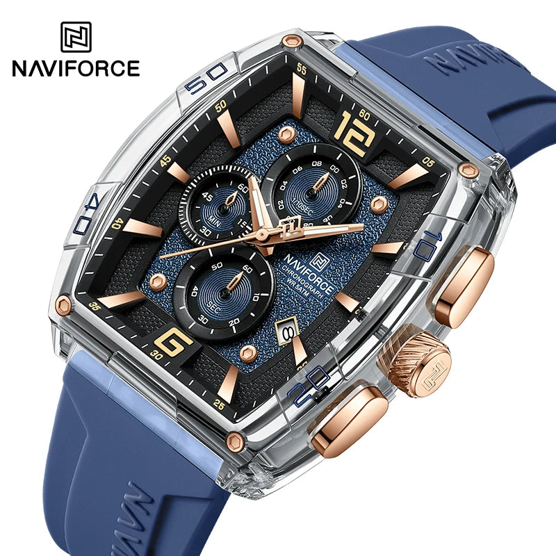 NAVIFORCE Men's Quartz Sports Casual Watch Silicone Strap Wristwatches Chronograph Waterproof Luminous Hands Man Auto Date Clock