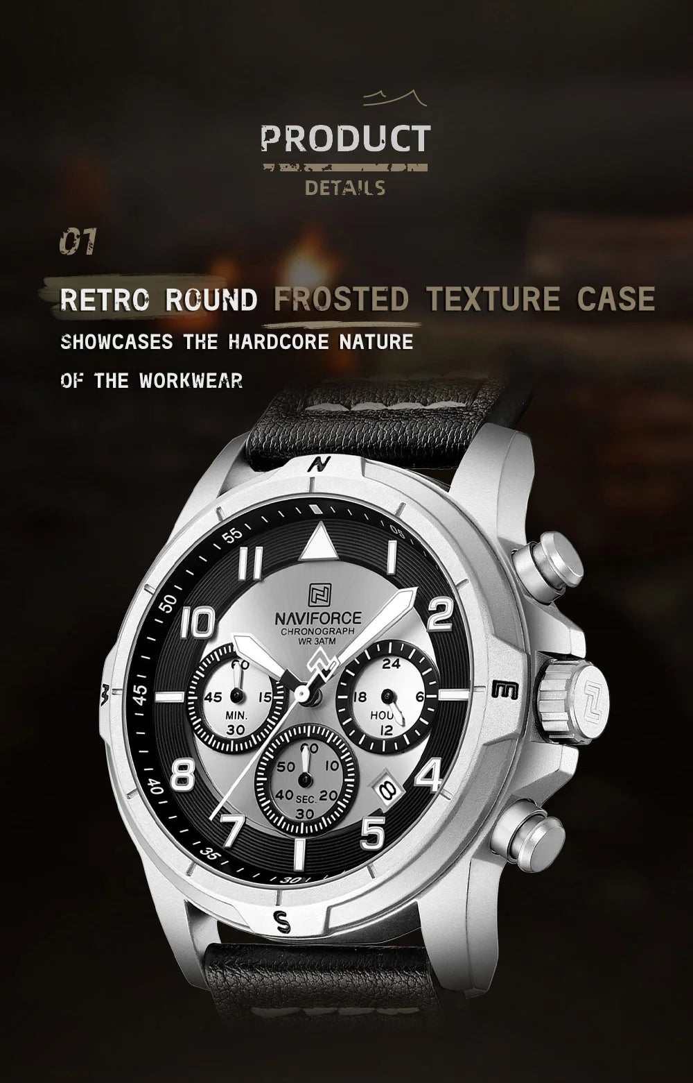 NAVIFORCE New Male Wristwatch Multi Dial Chronograph 24 Hour Clock Leather Band Men Modern Business Luxury Man's Watch NF8077