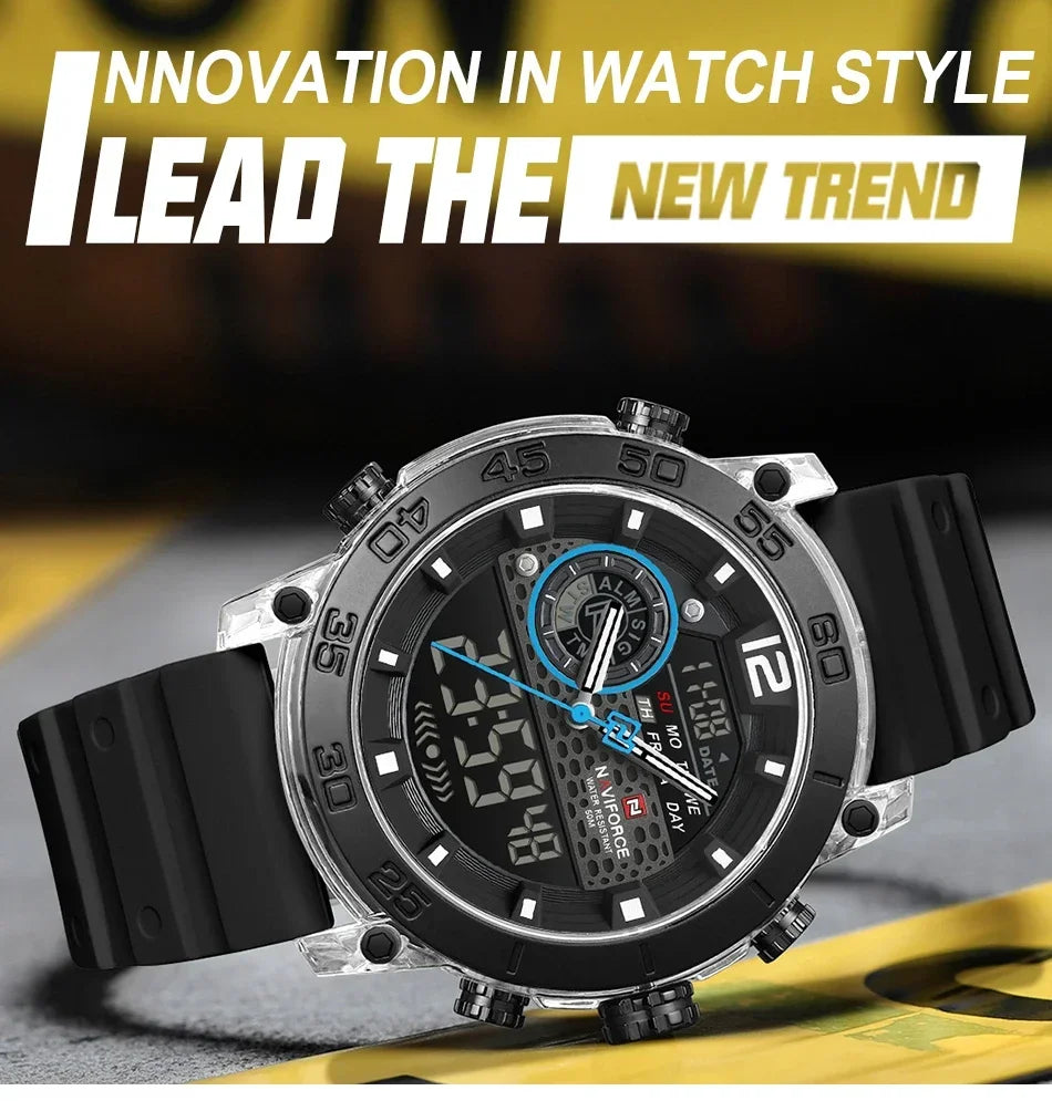 NAVIFORCE High Quality Watches For Men Military Dual Display Sport Waterproof Quartz Digital Wristwatch Auto Dayand Date Clock