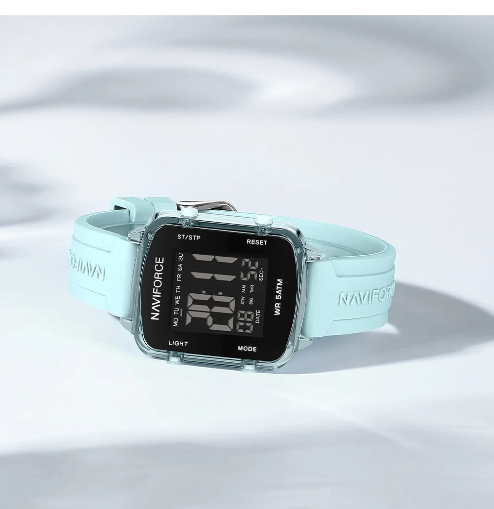 NAVIFORCE Watches for Woman LCD Digital 5ATM Waterproof Date Display Soft Silicone Strap Female Daily Casual Sports Wristwatch