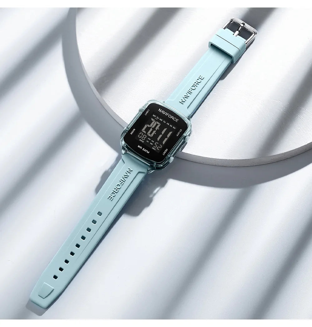 NAVIFORCE Watches for Woman LCD Digital 5ATM Waterproof Date Display Soft Silicone Strap Female Daily Casual Sports Wristwatch