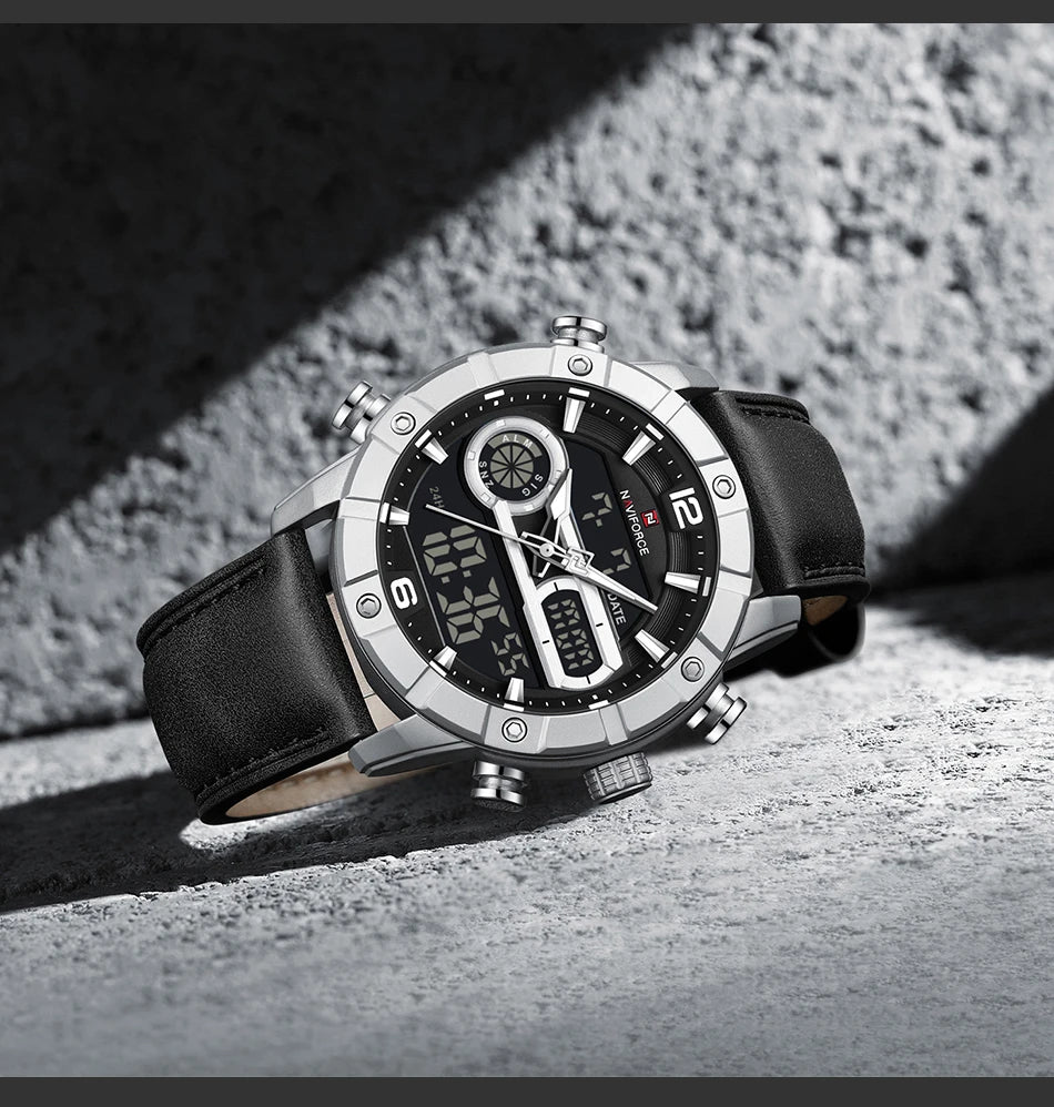 NAVIFORCE Men Watch Quartz Calendar Sports Waterproof Alarm Countdown Automatic Display Fashionable Luxury Wristwatch Gifts Box
