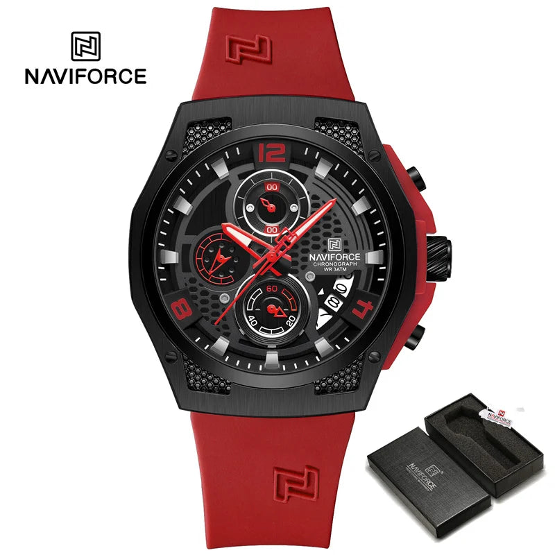 NAVIFORCE Men's Luxury Silicone Strap Male Quartz Wristwatch Casual Sport Waterproof Luminous Clock Relogio Masculino 2024 New