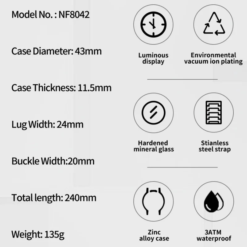 NAVIFORCE Original Watches for Man Waterproof Quartz Chronograph Luminous Stainless Steel Father's Day Male Wristwatch Gift Box