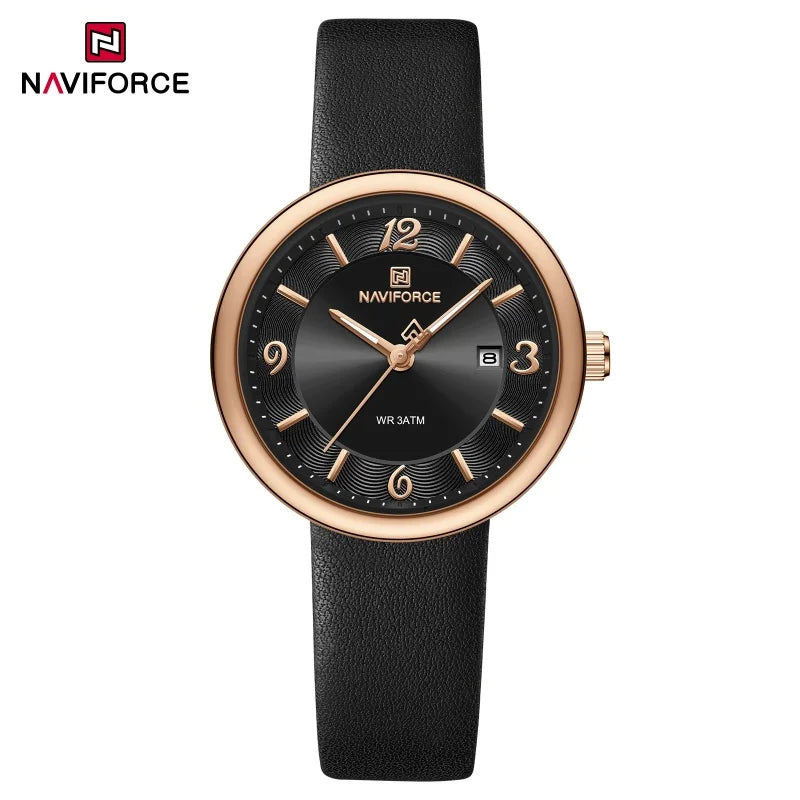 NAVIFORCE New Women Daily Quartz Watch Lightweight Floral Dial 3ATM Waterproof PU Strap Elegant Lady Wristwatch Relogio Feminino