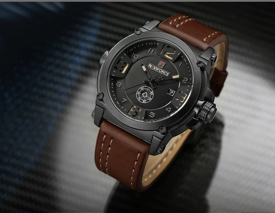 Top Brand NAVIFORCE Men's Army Military Leather Quartz Watch Male Waterproof Clock Boy Sports Watches Relogio Masculino Gifts