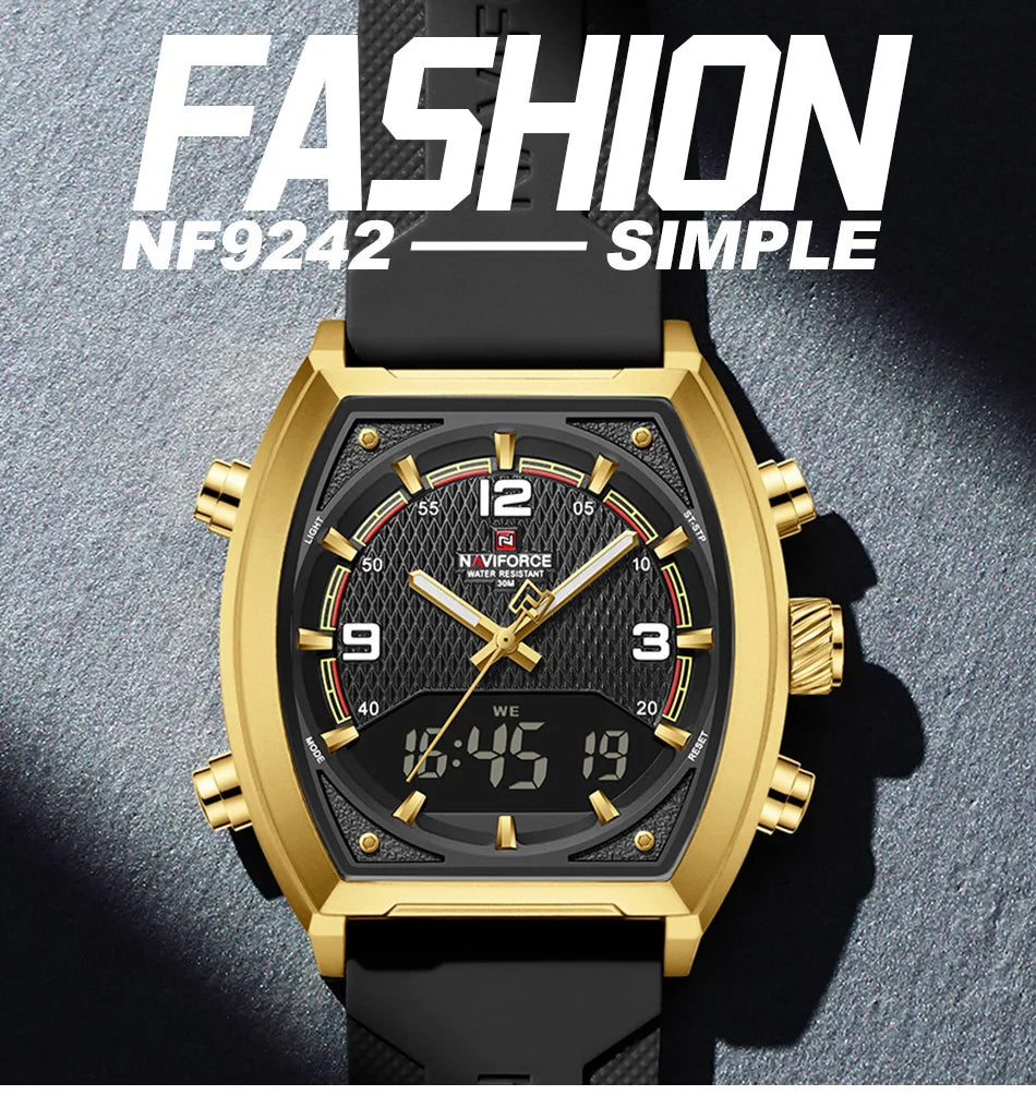 NAVIFORCE Men Sport Watches Dual Time Analog Digital Watch Quartz 30m Waterproof Watch Military Clock Sport 2025 Men Wristwatch