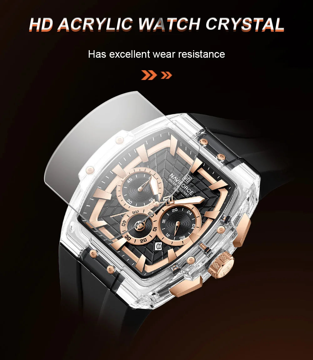 NAVIFORCE Men's Quartz Watch Waterproof Luminous Chronograph with Date Display 24-Hour Male Military Sports Wristwatch Gift Box