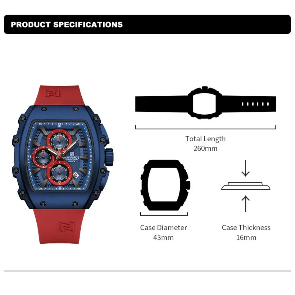 NAVIFORCE Luxury Men's Watch Quartz 30M Waterproof Chronograph Bucket with Night Light Display Sports Business Relogio Masculino