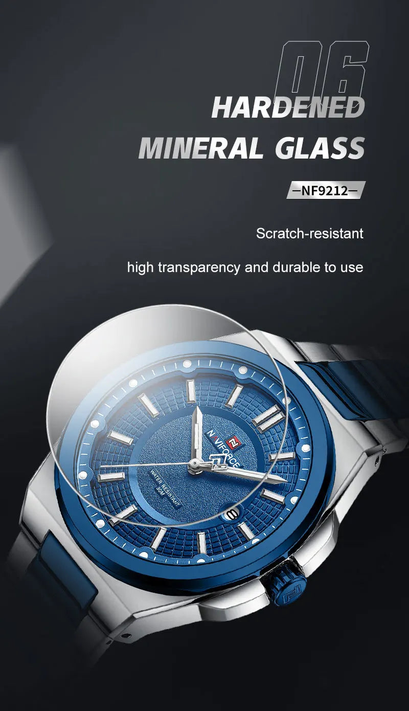 NAVIFORCE Men's Watch Stainless Steel Strap Military Casual Business Quartz Waterproof Calendar Clock with Gift Box