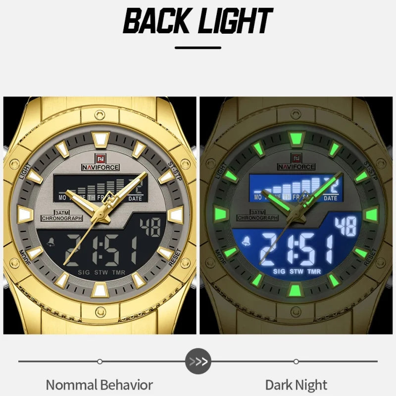 NAVIFORCE Brand Men's Watches Luxury Fashion Stainless Steel Quartz Chronograph Alarm Wristwatch for Male Water Resistant Sport