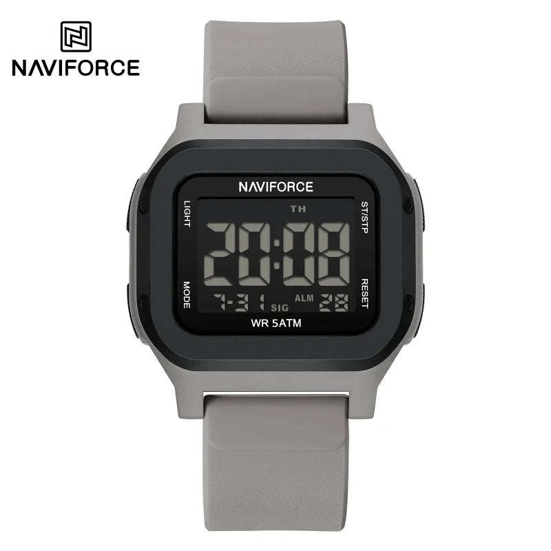 High Quality NAVIFORCE Men's Sport Wristwatch LCD Display 50m Waterproof Alarm Stopwatch BackLight Unique Square Case Gift Clock