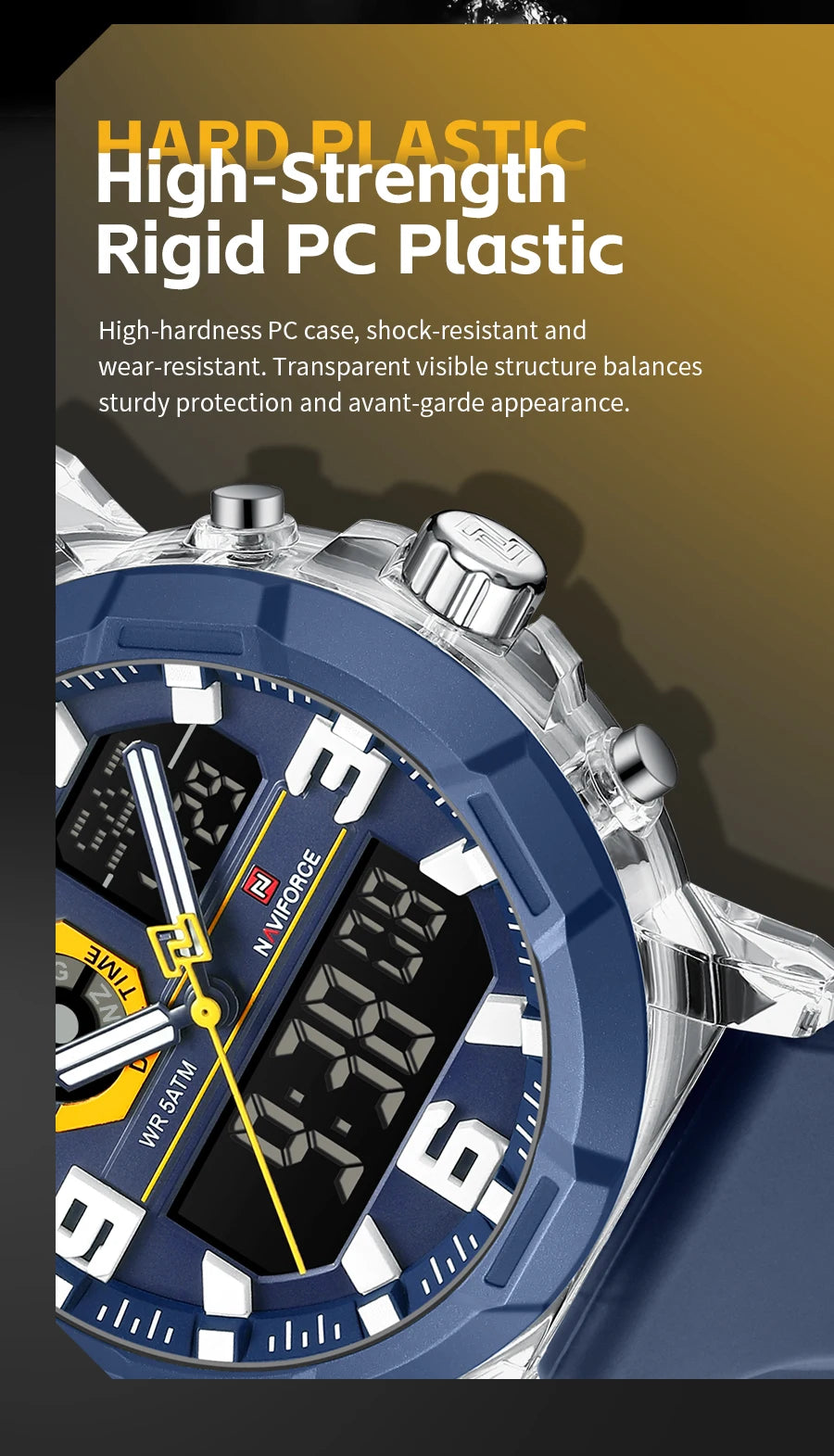 NAVIFORCE Men Dual Display Watch Alarm Clock 50M Waterproof Chronograph Stylish Novel Teenager Outdoor Sport Wristwatch Gift Box