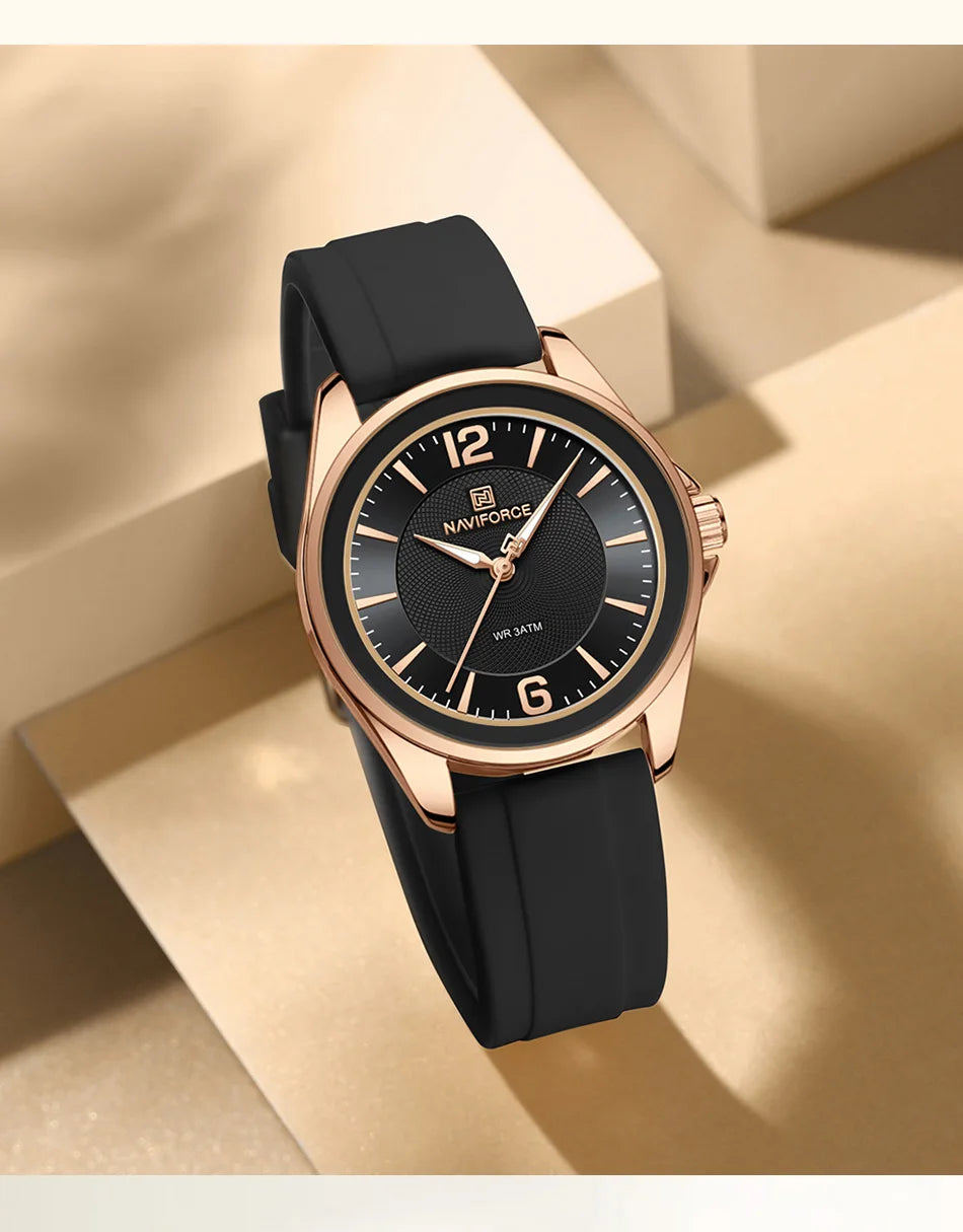 NAVIFORCE Original Women's Watches Classic Round Dial Silicone Strap 3ATM Waterproof Luxury Watch for Women Give for girls gifts