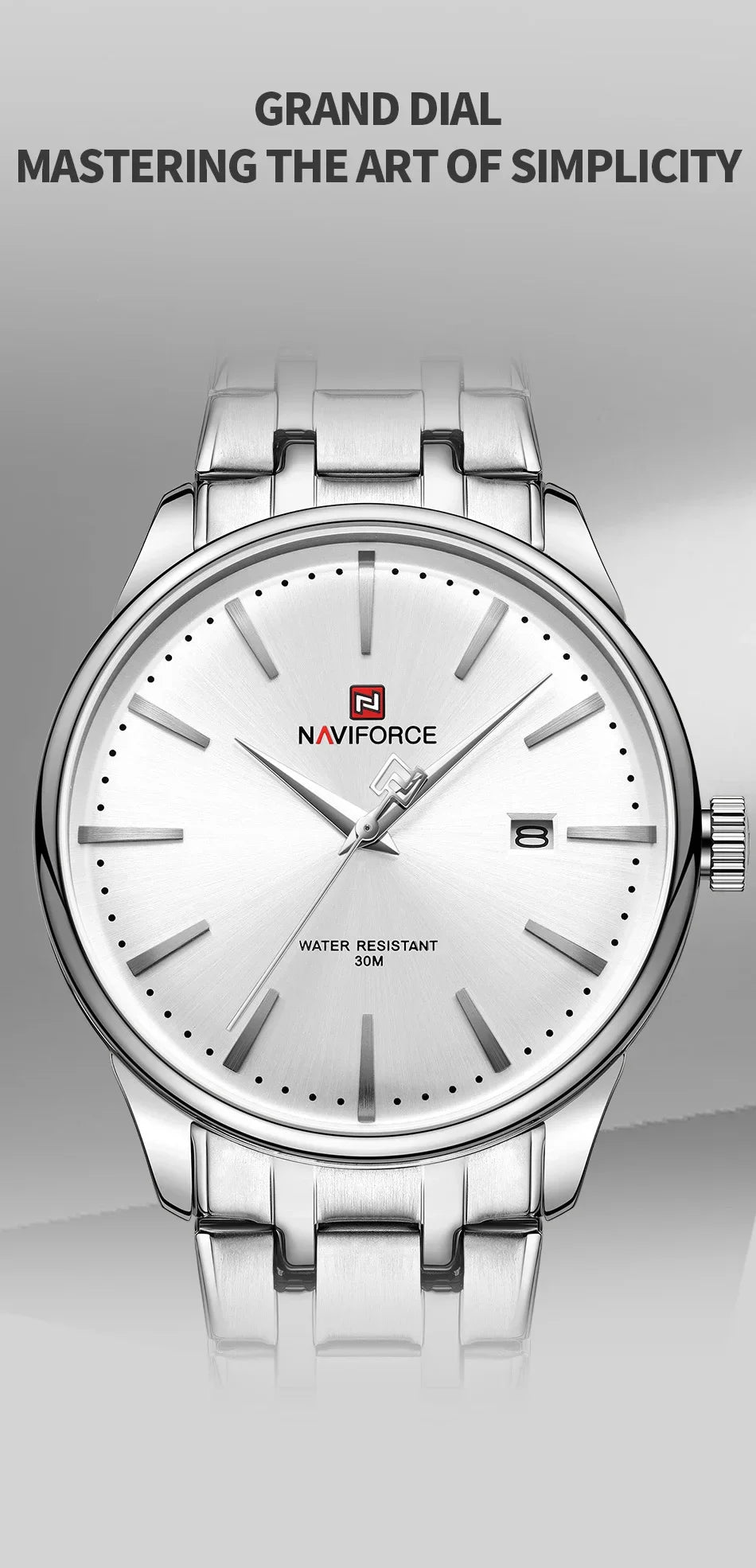 New NAVIFORCE Men's Fashion Business Stainless Steel Strap Quartz Wristwatches Calendar Watch Waterproof Relogio Masculino Gifts