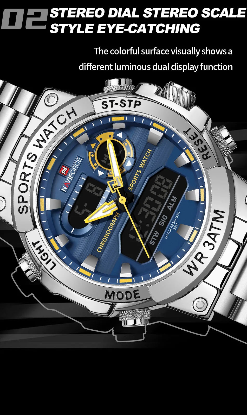 NAVIFORCE Men Military Watch Waterproof Wristwatch Dual Display Quartz Clock Sport Watch Male Big Watches Men Relogios Masculino