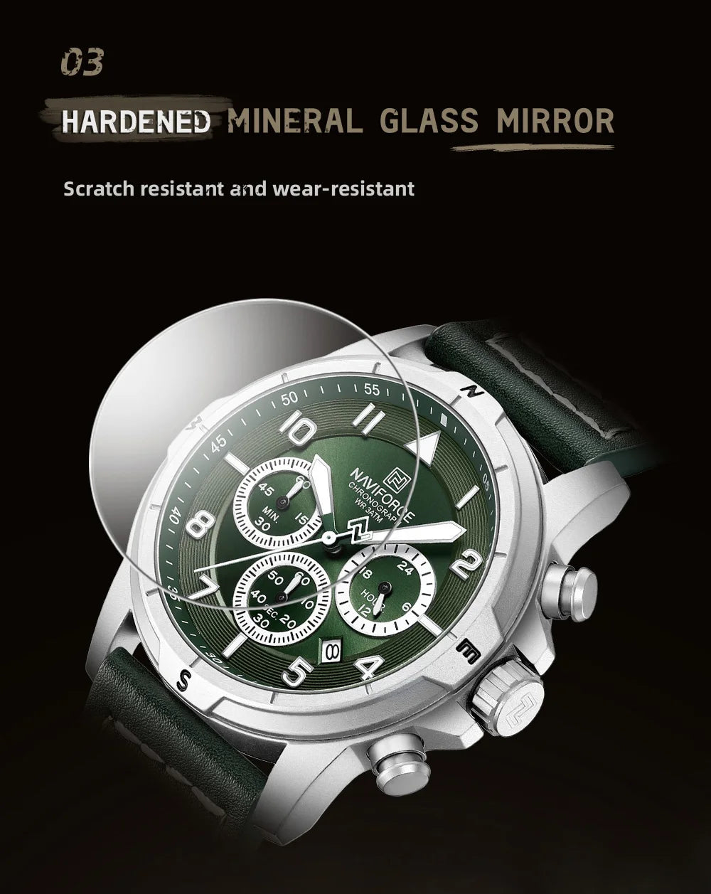NAVIFORCE Classic Men Quartz Chronograph Watch 3ATM Waterproof Date Display Leather Strap Business Wristwatch Gift Box for Male