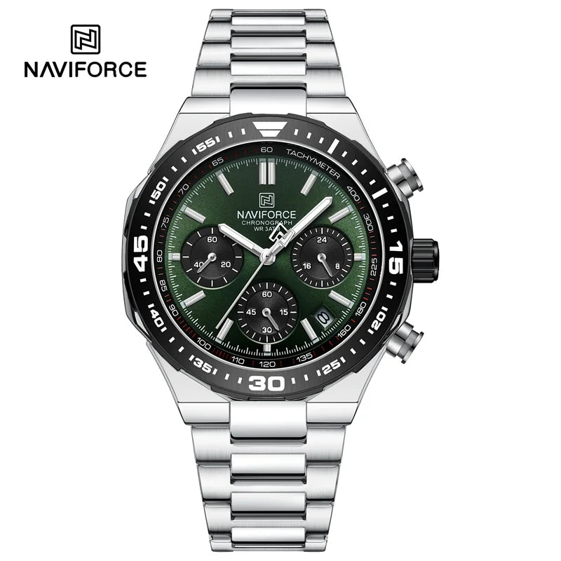 NAVIFORCE 2024 New Men Watch Waterproof Business Casual Date Luminous Quartz Wristwatch Chronograph Stainless Steel Strap Clock