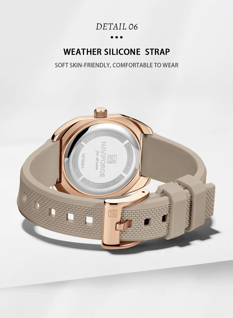NAVIFORCE Simple Women Watches Luxury Design Silicone Watch Ladies Quartz Wristwatch Womens Polygon Dial Luminous Reloj Mujer