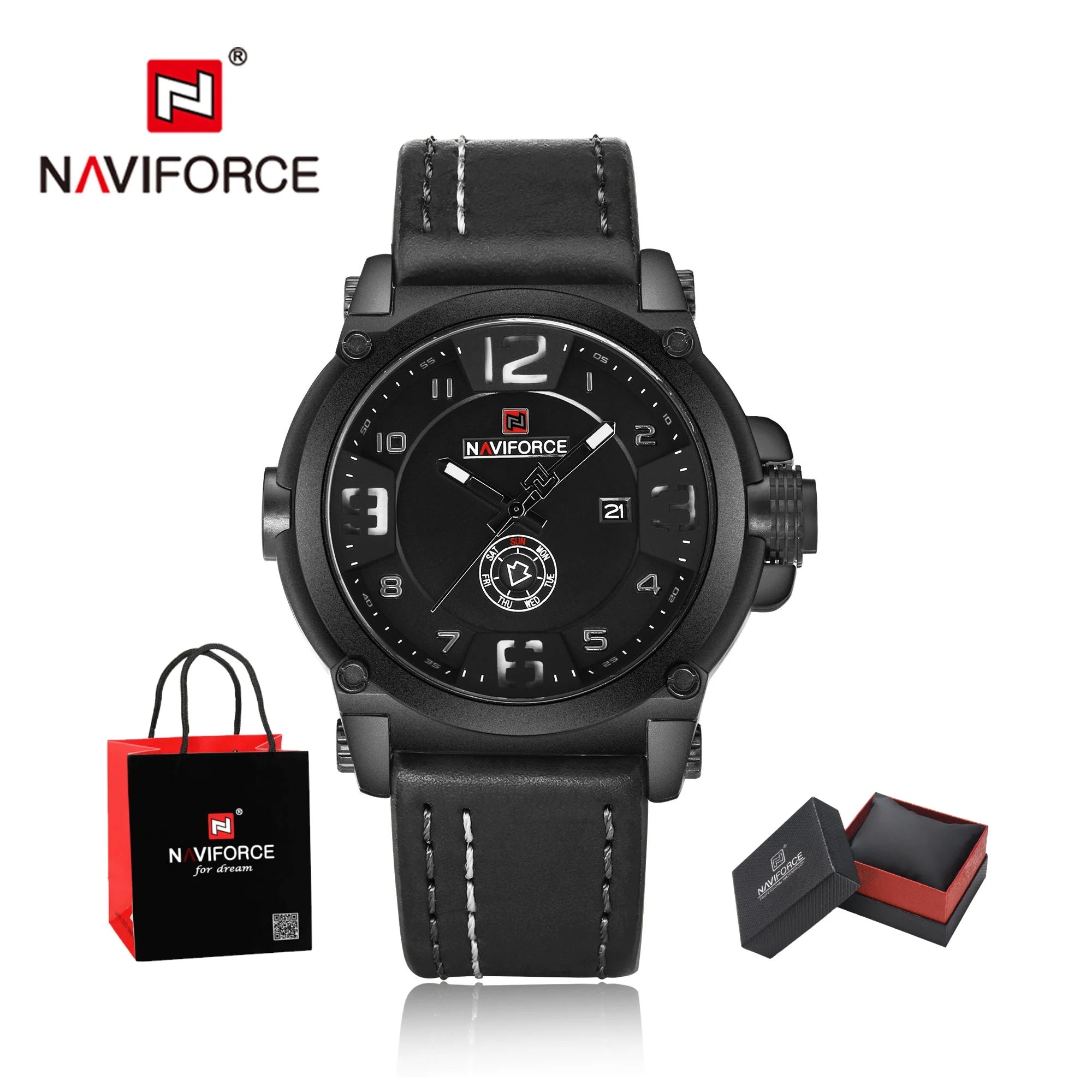 Top Brand NAVIFORCE Men's Army Military Leather Quartz Watch Male Waterproof Clock Boy Sports Watches Relogio Masculino Gifts
