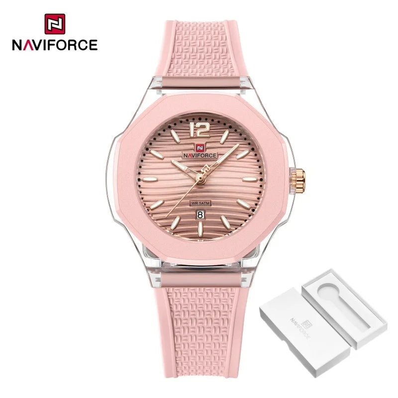 NAVIFORCE Woman Watch Silicone Band Waterproof Elegant Ladies Date Display Wristwatch Luxury Original Quartz Watches for Women