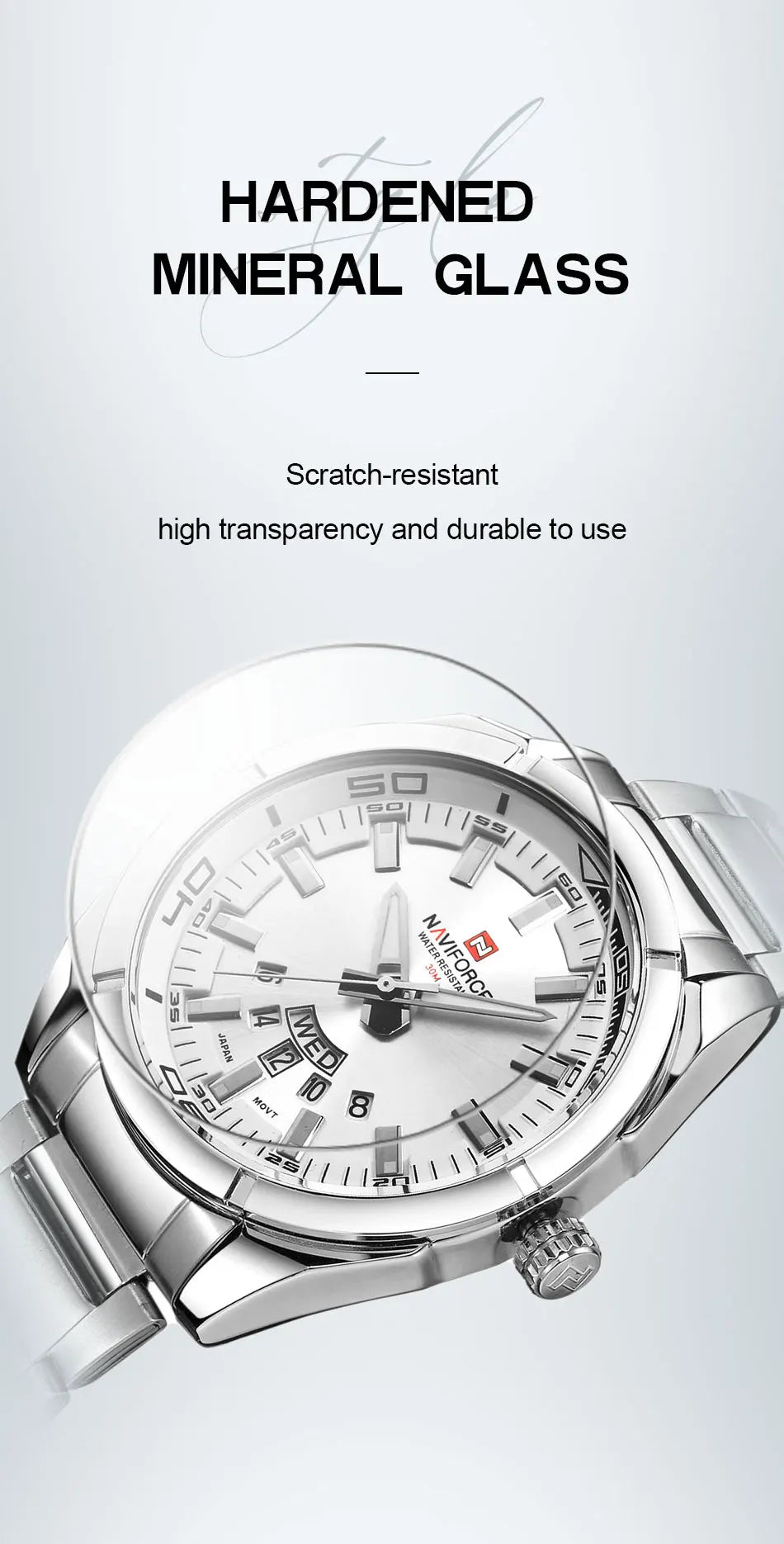 NAVIFORCE Classic Casual Watch for Men Stainless Steel Sport Waterproof Male Watches Quartz Date Display Clock Relogio Masculino
