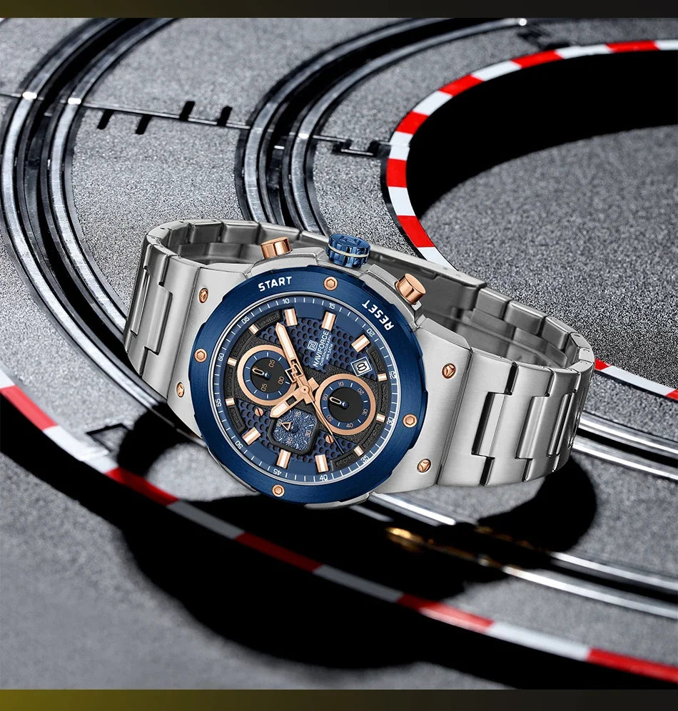 NAVIFORCE Luxury Brand Business Casual Watch Sports Multifunctional Chronograph Watches Mens Quartz Stainless Steel Wristwatches
