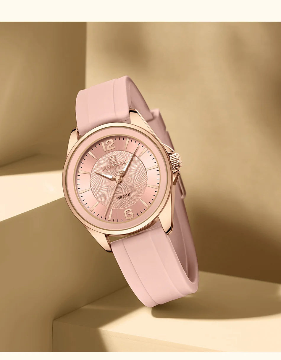NAVIFORCE Luxury Sport Watch for Women Elegant Waterproof Wristwatch with Comfortable Silicone Strap Fashion Ladies Dress Clock