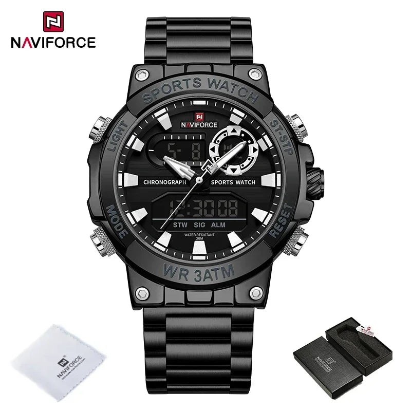 NAVIFORCE Men Military Watch Waterproof Wristwatch Dual Display Quartz Clock Sport Watch Male Big Watches Men Relogios Masculino