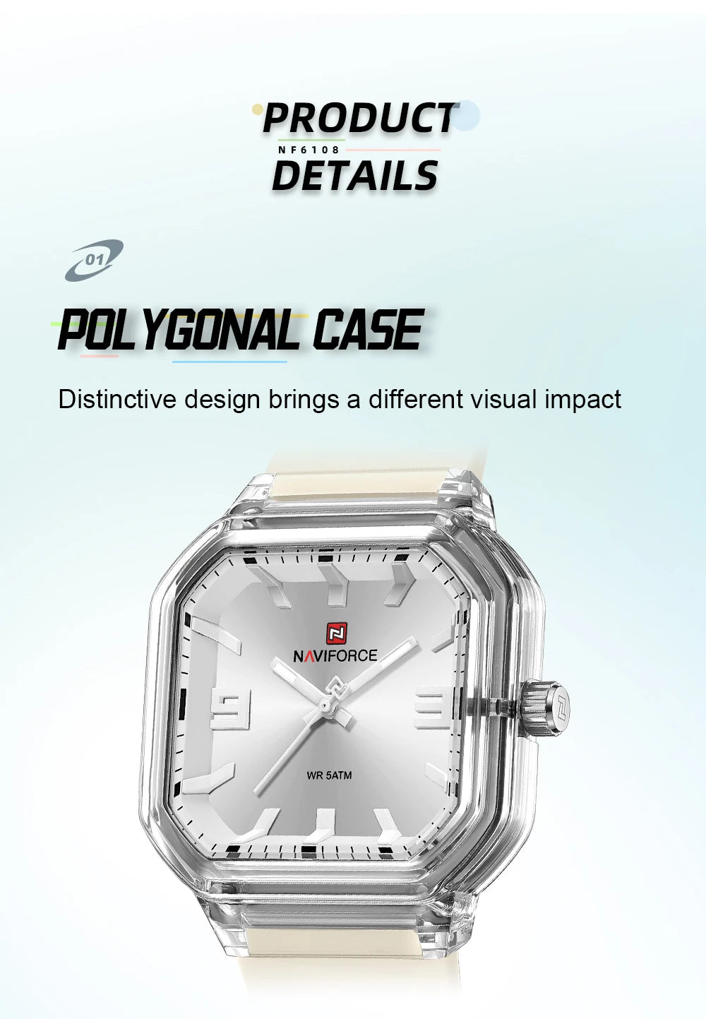 NAVIFORCE Women Polygon Watch Fashion Elegant Watches Display Silicone Strap 5ATM Waterproof Luminous Hand Ladies Gifts Watches