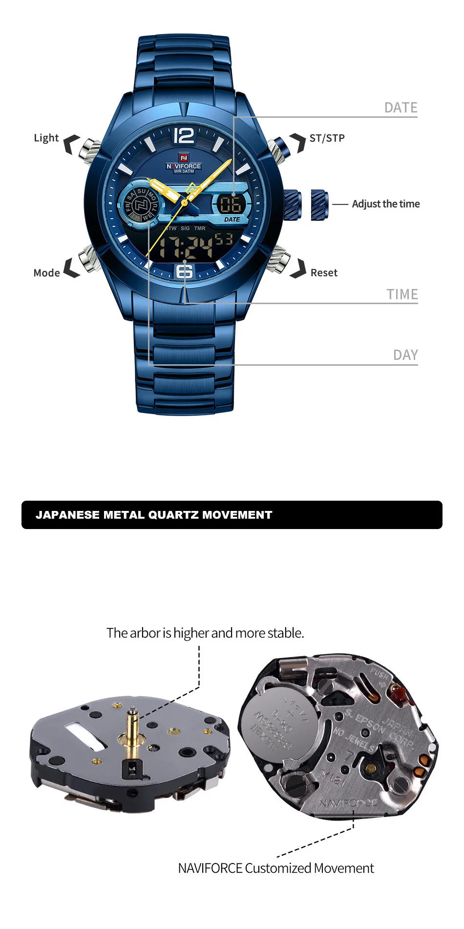 NAVIFORCE Design Watch For Men Luxury Waterproof Sport Calendar Quartz Wristwatches Dual Display Chronograph Clock Reloj Hombre