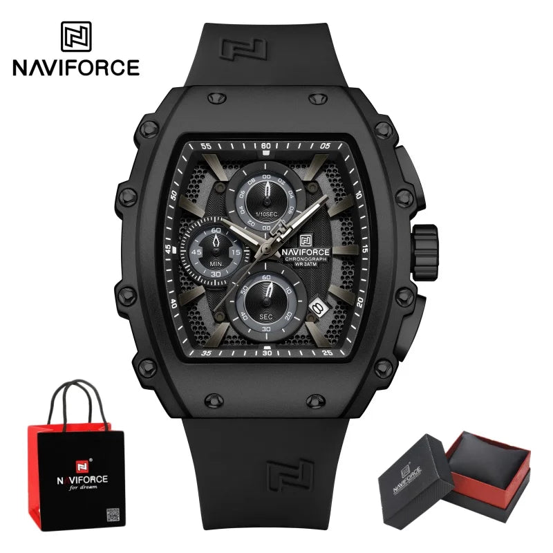 NAVIFORCE Leisure Male Clock Chronograph Watches for Man Quartz 30M Waterproof Luminous Hands Silicone Strap Wristwatch Gift Box