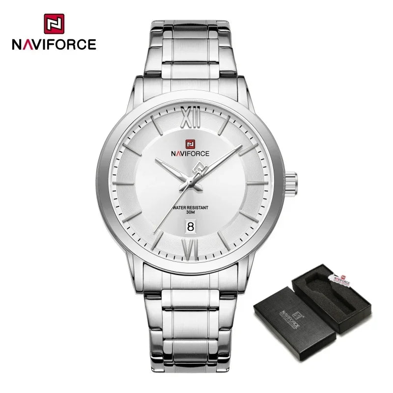 NAVIFORCE Original Watches for Men Military Sports Calendar Clock Luxury Waterproof Quartz Steel Strap WristWatch Reloj Hombre