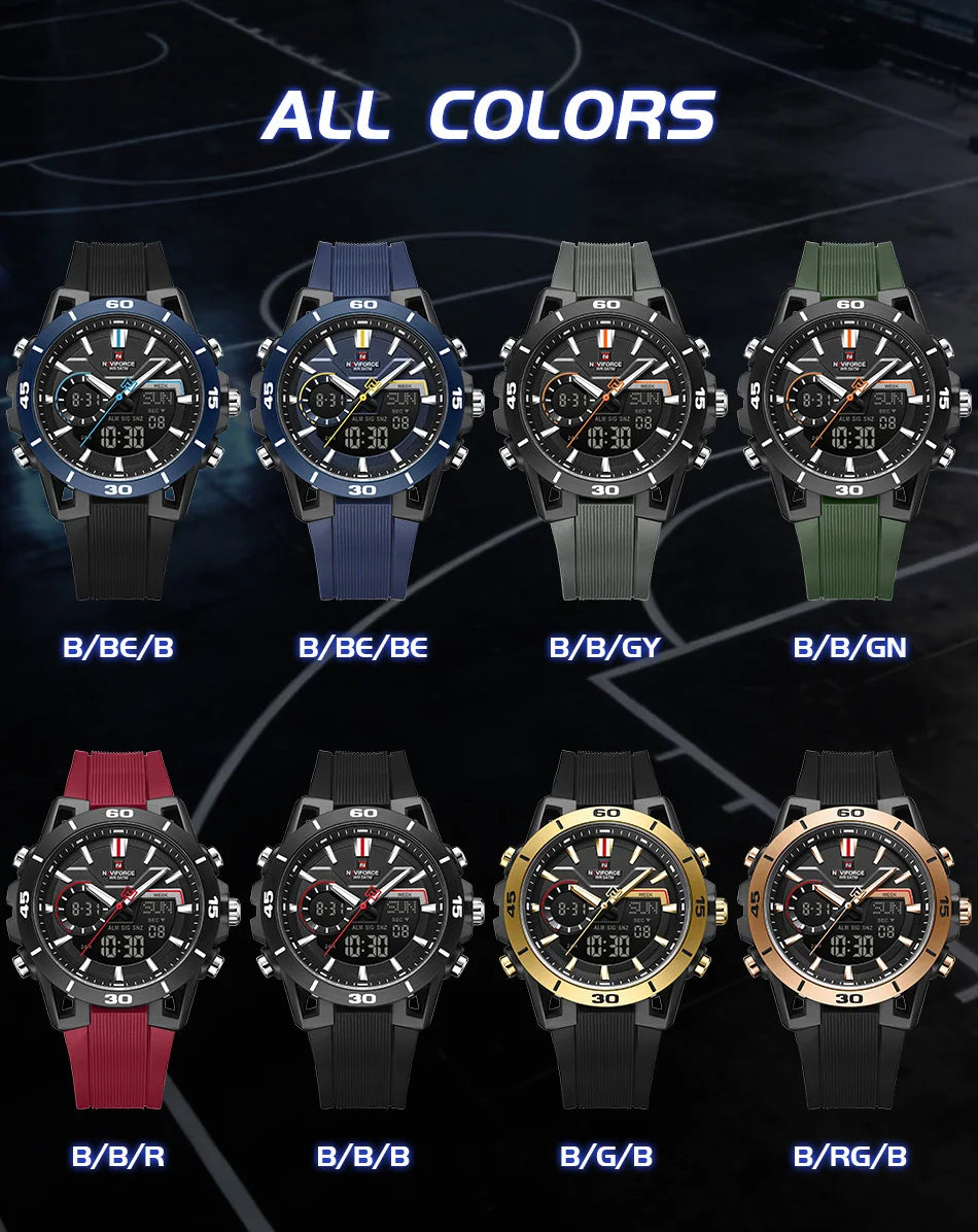 NAVIFORCE Men Watches Quartz Dual Display 50M Waterproof Chronograph Luminous Alarm Clock Male Business Sports Trendy Wristwatch