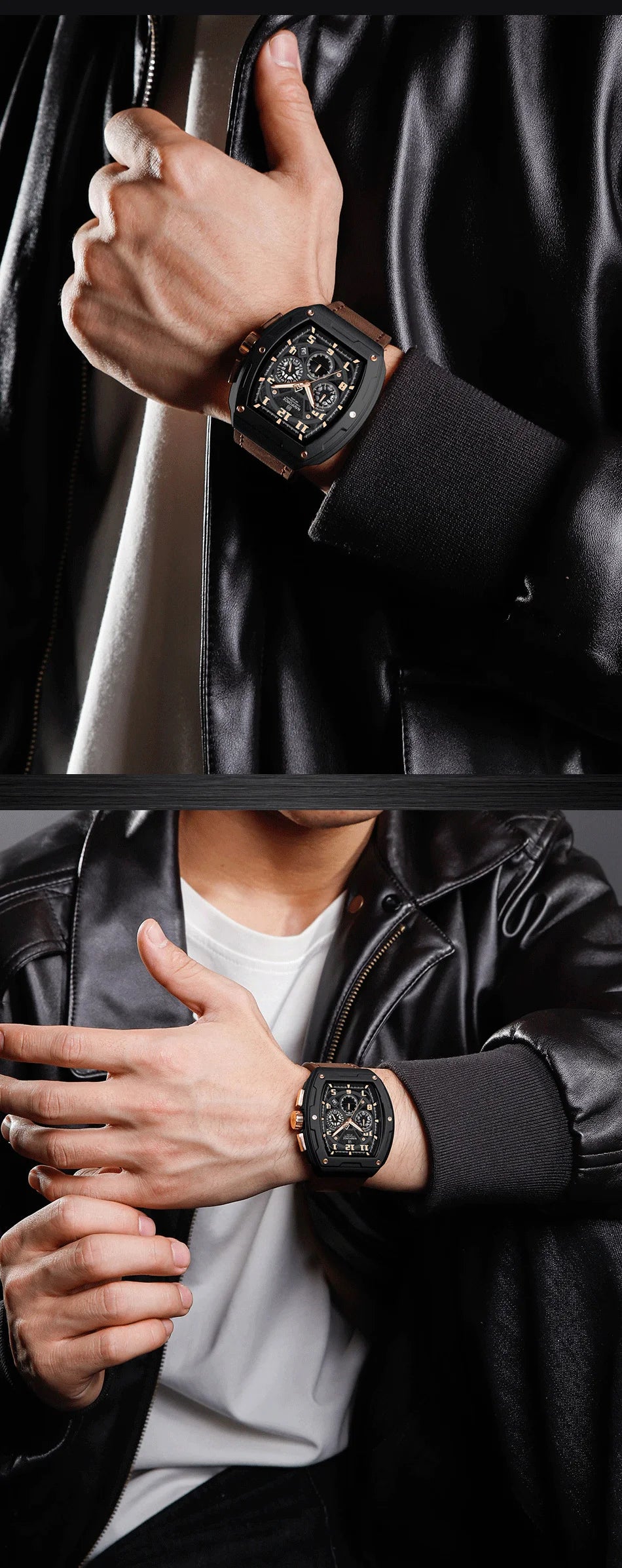 NAVIFORCE Wristwatch for Man Quartz Chronograph 3ATM Waterproof Male Business Clock Trendy Leather Strap Gifts for Father's Day