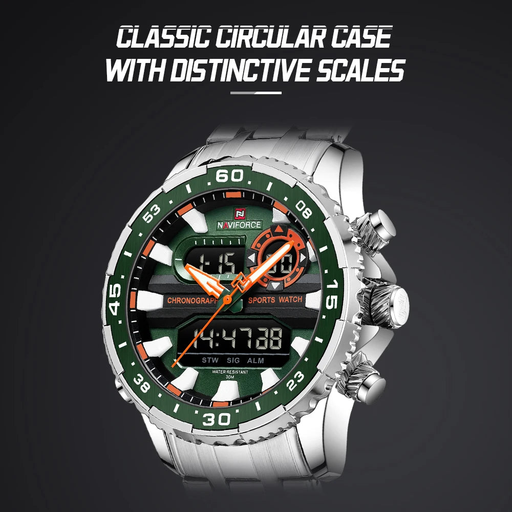NAVIFORCE Original Watches for Men Analog Digital Sport Quartz Wrist Watch Male Military Luminous Waterproof Steel Alarm Clock