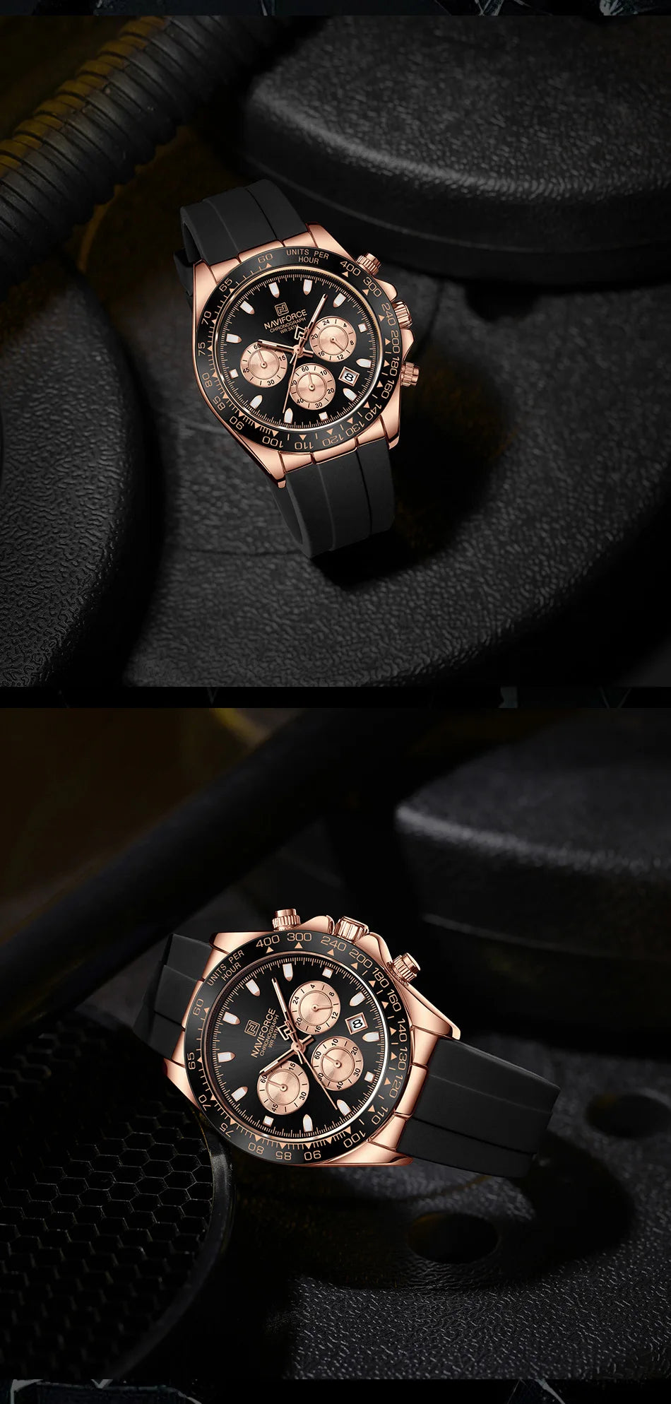 NAVIFORCE Quartz Men's Leisure Chronograph Watch Waterproof Luminous Silica Strap Unique Design Man Fashion Wristwatch Gift Box
