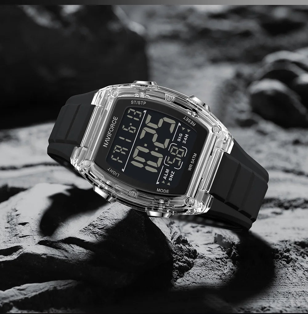 NAVIFORCE Luxury LCD Digital Sport Watches For Men Luxury Casual Alarm Clock 50M Waterproof Silicone Band Electronic Wristwatch
