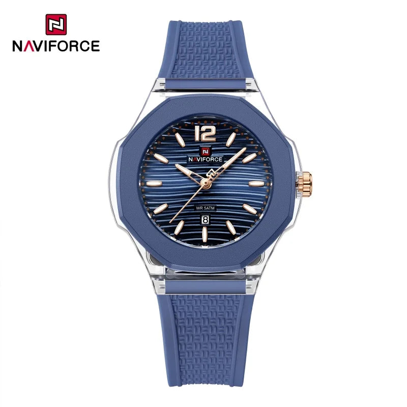 NAVIFORCE Woman Watch Silicone Band Waterproof Elegant Ladies Date Display Wristwatch Luxury Original Quartz Watches for Women