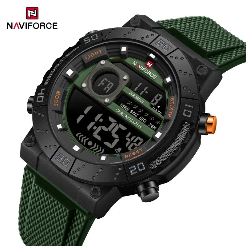 NAVIFORCE Watches for Men LCD Digital Auto Date Week Display Luminous Soft Silicone Strap  Fashion Wristwatch Relogio Masculino