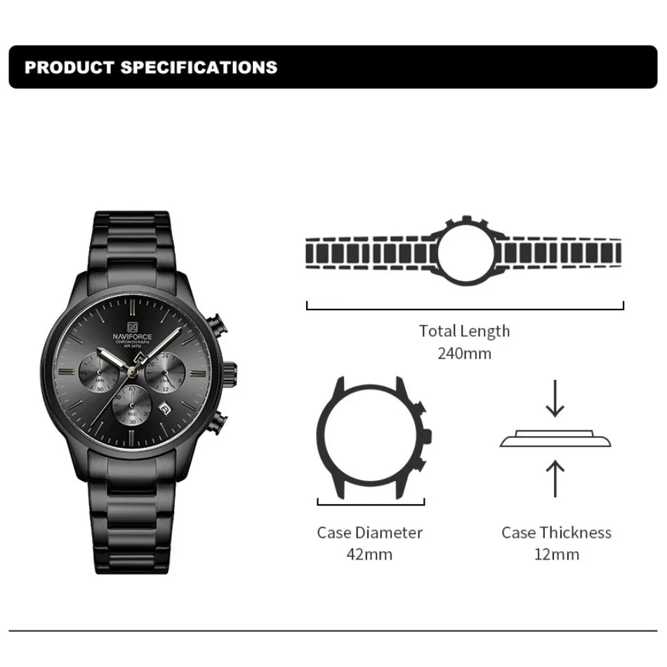 Mens Watches NAVIFORCE Fashion Luxury 30M Waterproof Date Display Quartz Watch Man Fashion Steel Band Sport WristWatch Men Clock