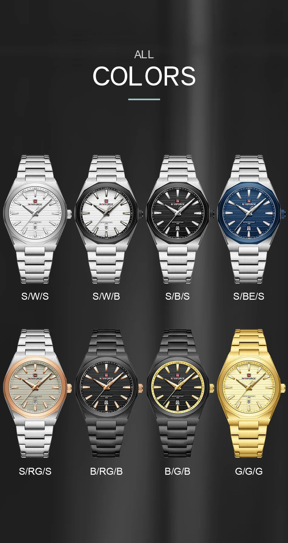 NAVIFORCE Luxury Man's Watch Quartz Date Display Clock Steel Band Fashionable Casual Military Style Wristwatch Gift Box for Male