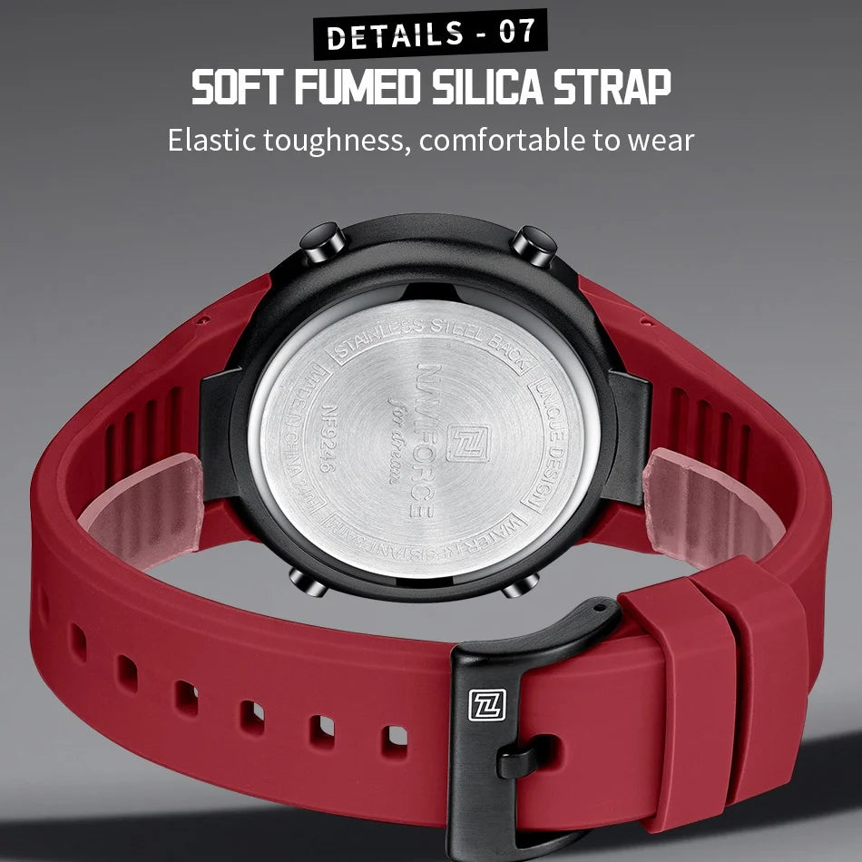 NAVIFORCE Brand Men Watches Luxury Comfortable Silicone Strap Electronic Day and Date Display Clock Waterproof Men Wristwatches