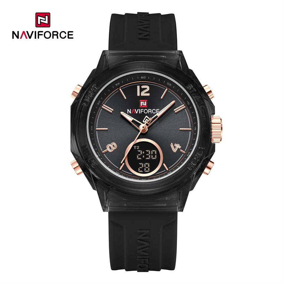 NAVIFORCE Original Watches For Woman Dual Display Lady Retro Female Quartz Watch Waterproof Round Dial Give for Girlfriend Gift