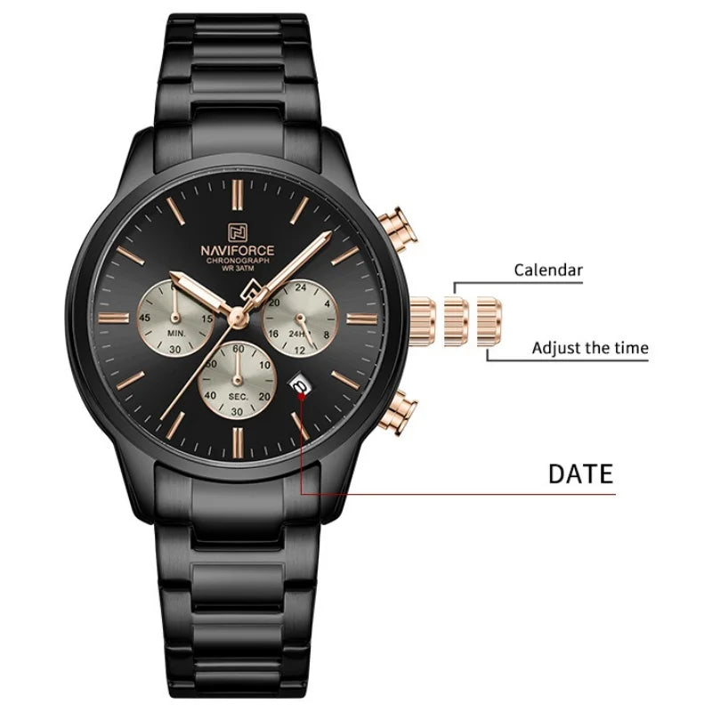 NAVIFORCE 2026 Man's Watch Quartz Chronograph 30M Waterproof Date Display Steel Band Male Fashionable Luxury Wristwatch Gift Box