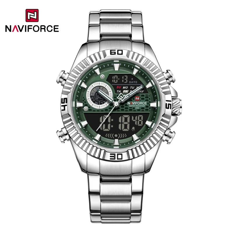 NAVIFORCE Men's Watch Quartz Dual Display 3ATM Waterproof Luminous Chronograph Alarm Clocks Male Luxury High Quality Wristwatch