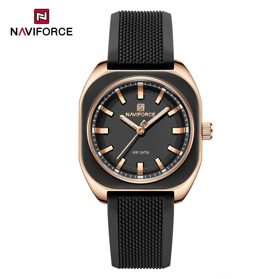 NAVIFORCE Simple Women Watches Luxury Design Silicone Watch Ladies Quartz Wristwatch Womens Polygon Dial Luminous Reloj Mujer