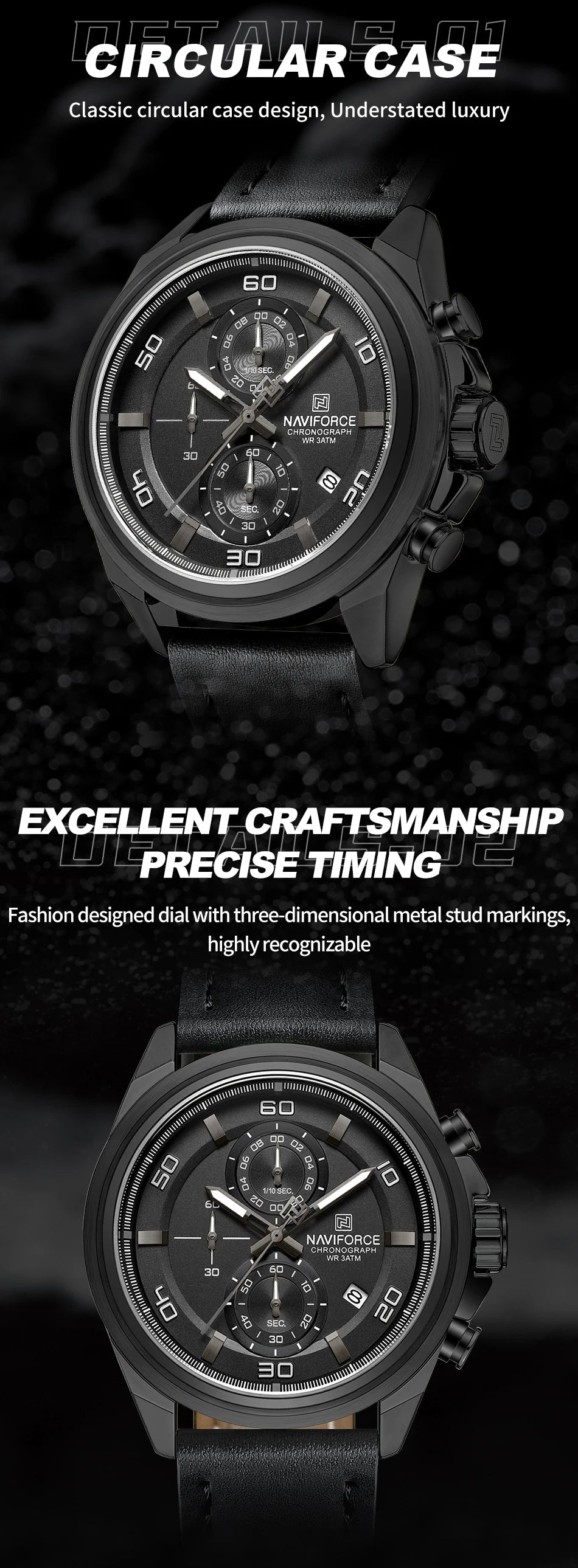 Original NAVIFORCE Business Luxury Leather Strap Men Watches Sports Chronograph Watch for Man 3ATM Waterproof Quartz Wristwatch